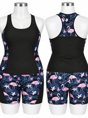 2. Daci 18W Black Flamingo Racerback Tankini Swimsuit with Shorts NWOT